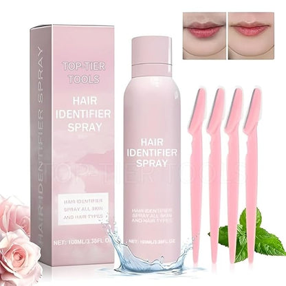FlawlessGlow™ Dermaplaning Kit with Hair Identifier Spray & 3 Face Razors - For Peach Fuzz & Smooth Skin