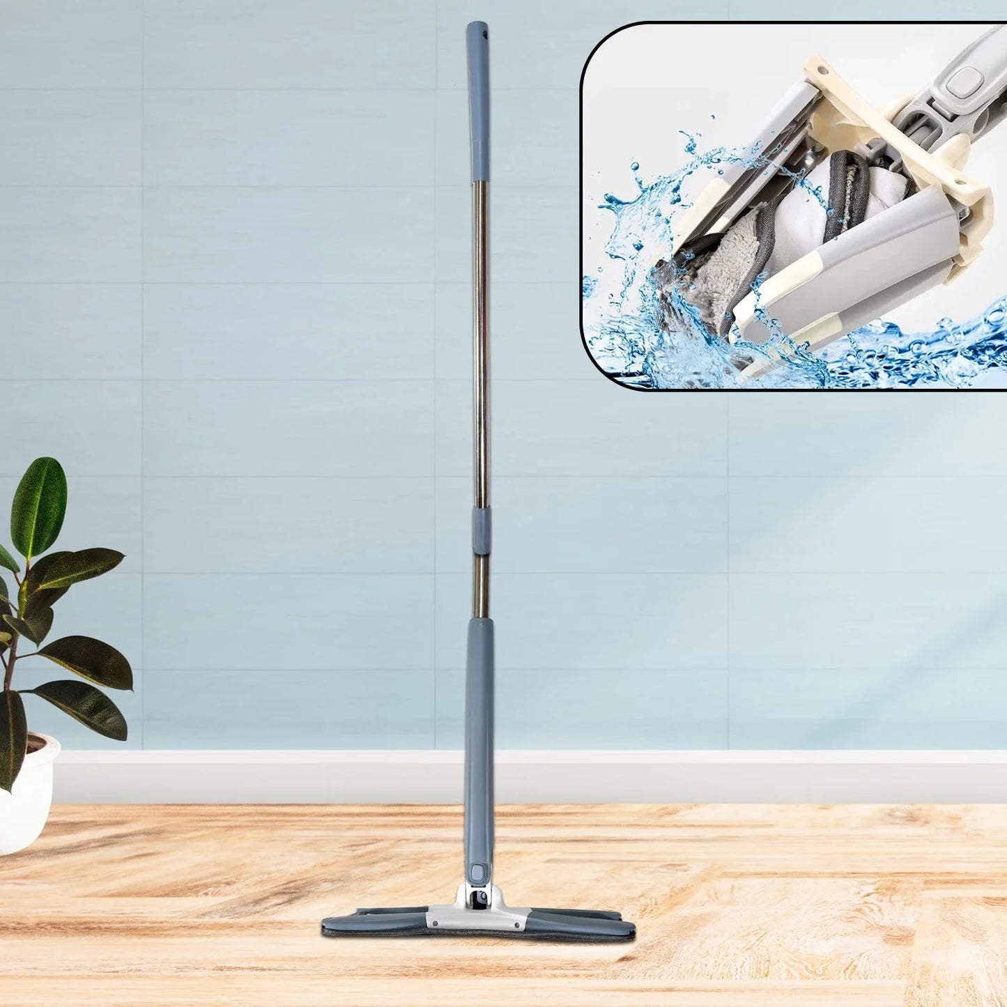 360° Rotating Flat Mop with Adjustable Handle - X Type Automatic Water Rotation Easy Squeeze Mop for Floor, Wall & Ceiling